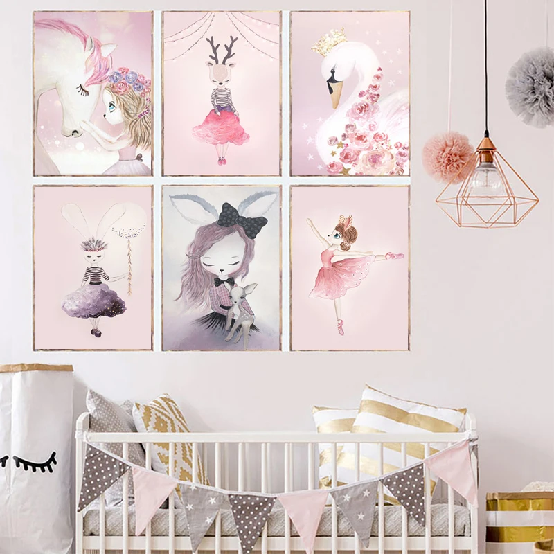 Единорог принцессы Лебедь из мультфильма Куадрос Wall Art холст картины детей