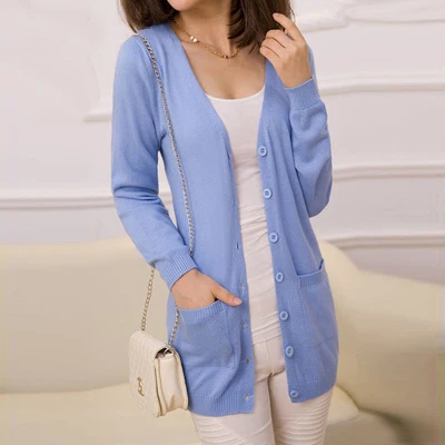

Women Sweater Long Cardigan 2020 New Autumn Winter Long Sleeve V-Neck Single Breasted Knitted Cardigan S-3XL LX246