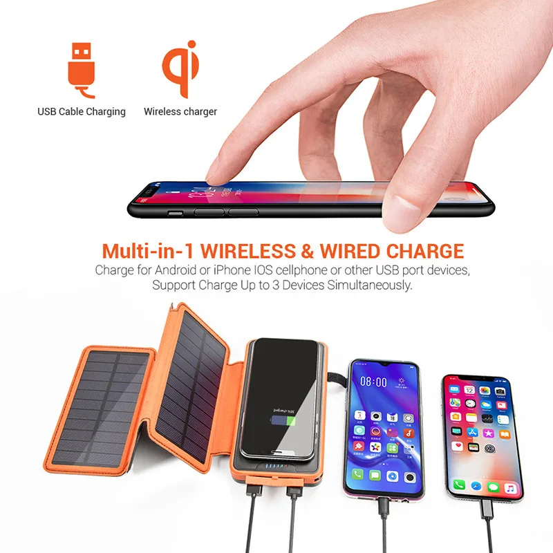 Xiaomi бренд солнечной энергии банк Настоящее 20000 мАч Беспроводное зарядное устройство водонепроницаемый для Xiaomi Iphone дерматоглифическая складная солнечная панель
