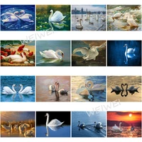5d diy diamond painting full square round diamond embroidery cross stitch swans play in the lake pictures mosaic rhinestones