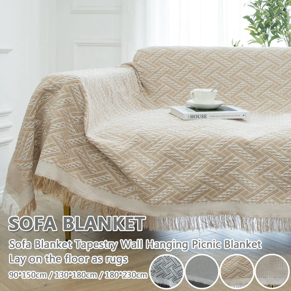 1x Sofa Gestrickte Decke Nordic Einfache Einfarbige Baumwolle Gewinde Sofa Schutzhülle Bettdecke