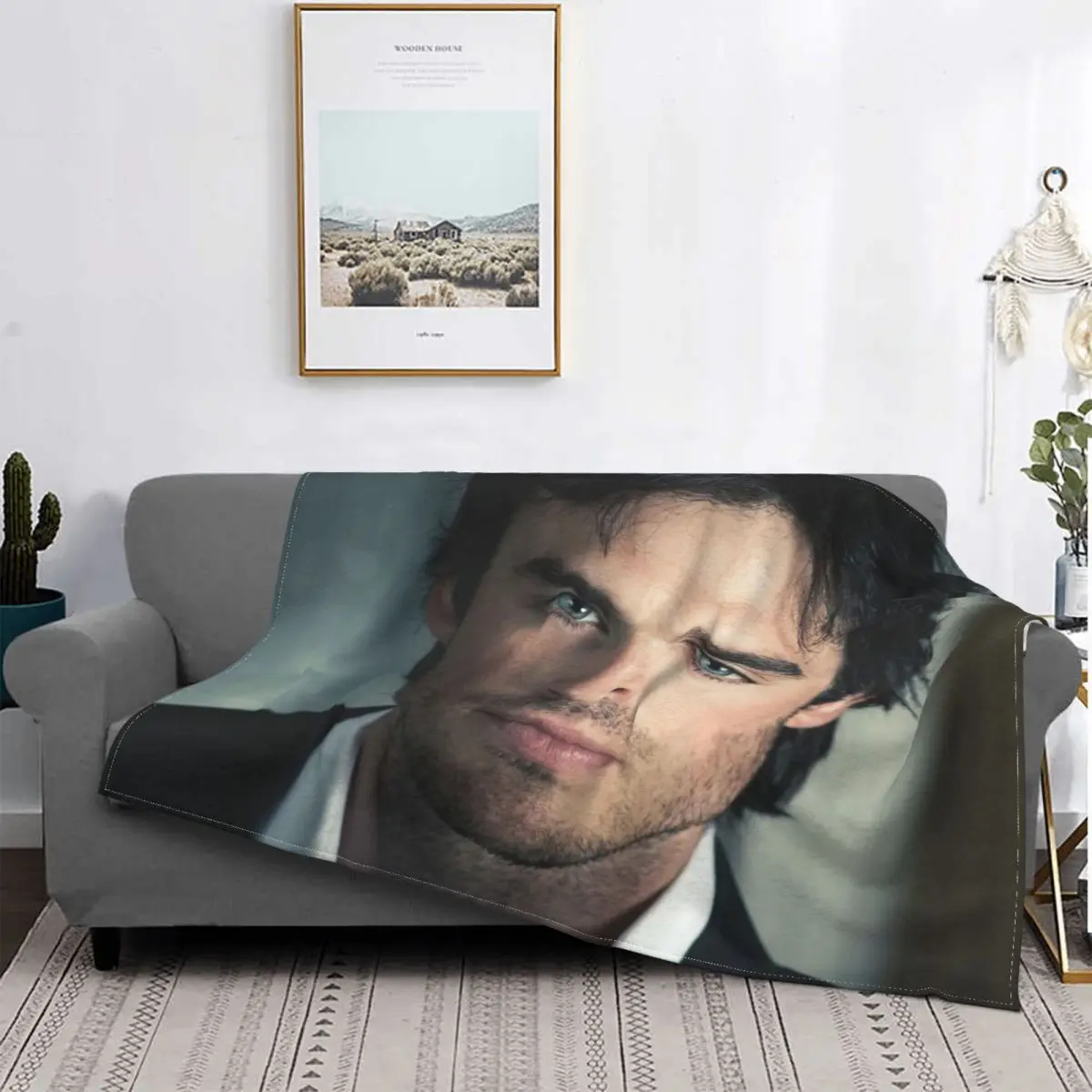 

Ian Somerhalder Blanket Flannel Printed Actor Model Multifunction Lightweight Throw Blanket for Sofa Car Rug Piece