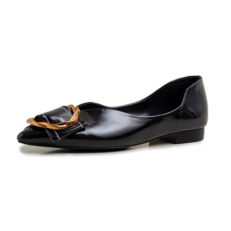 

ZVQ Spring New Casual Women Flats Outside Comfortable Pointed Toe Genuine Leather Metal Decoration Women Shoes Drop Shipping