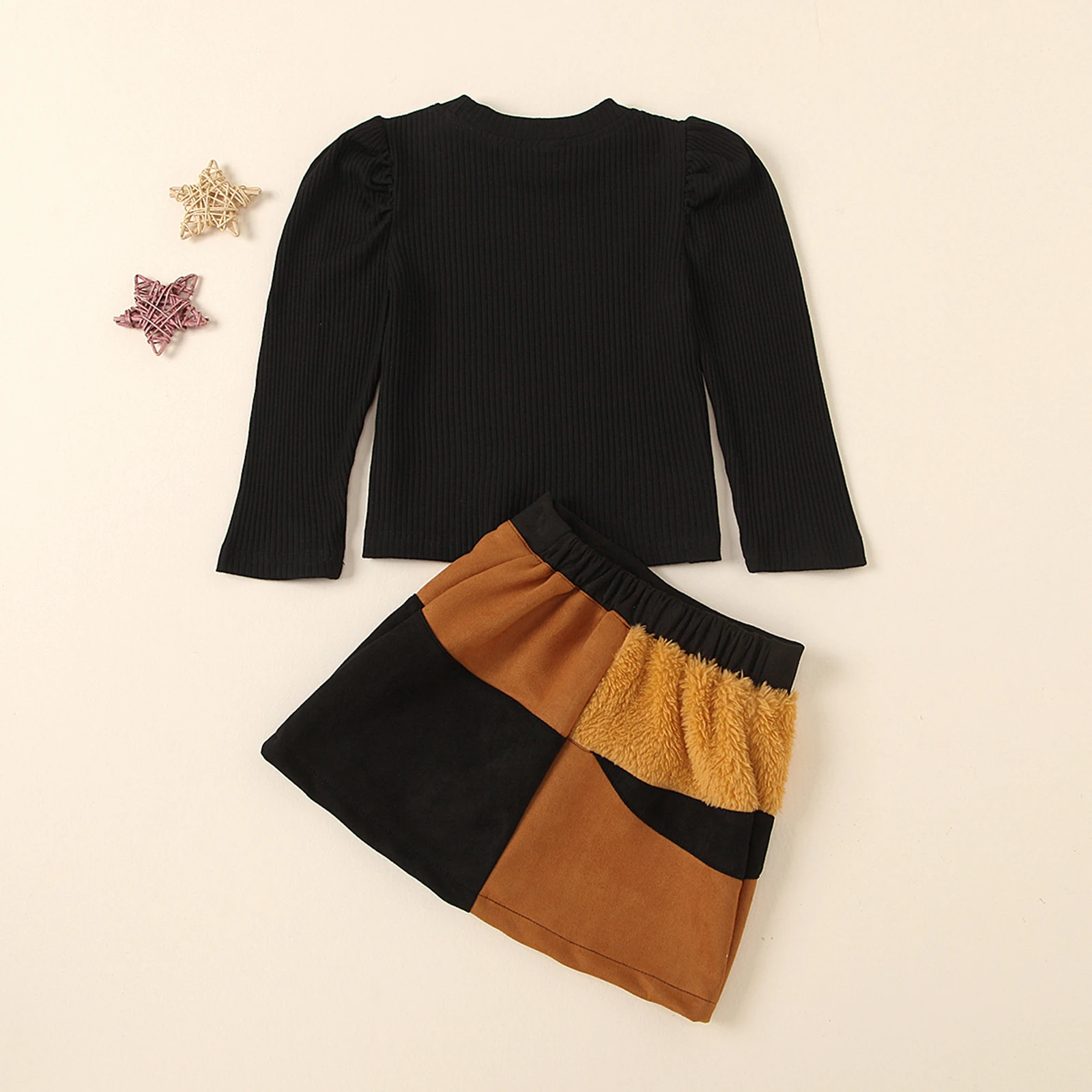 

Fashion Kids Girls Autumn Clothes Sets Long Sleeve Knit Pullover Solid Sweater Tops Patchwork A-Line Skirts 1-8Y