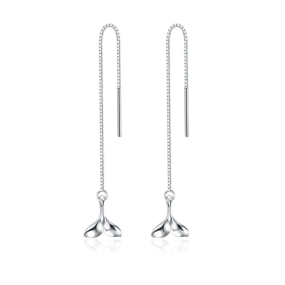 

ZEMIOR 925 Sterling Silver Earrings For Women Simple Fishtail Tassel Drop Earring Fine Jewelry Romantic Wedding Engagement Gift