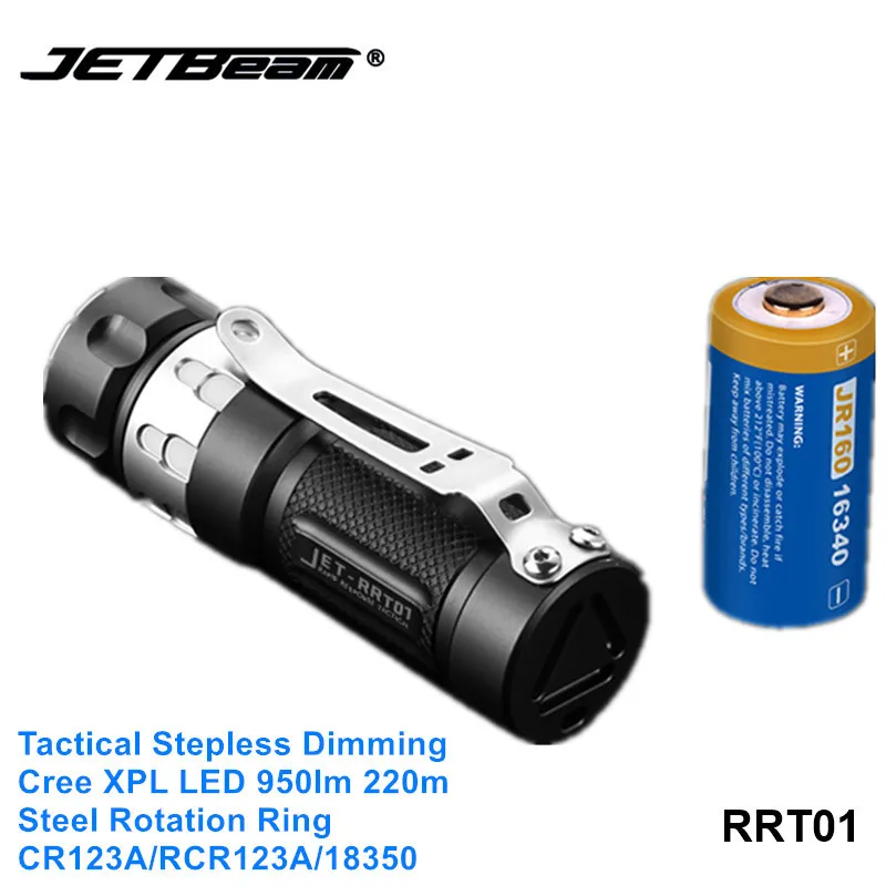 Jetbeam RRT01 Cree XPL светодиодный бесступенчатый Тактический светильник с затемнением, походный разведочный фонарь светильник с батареей Mirco USB 16340