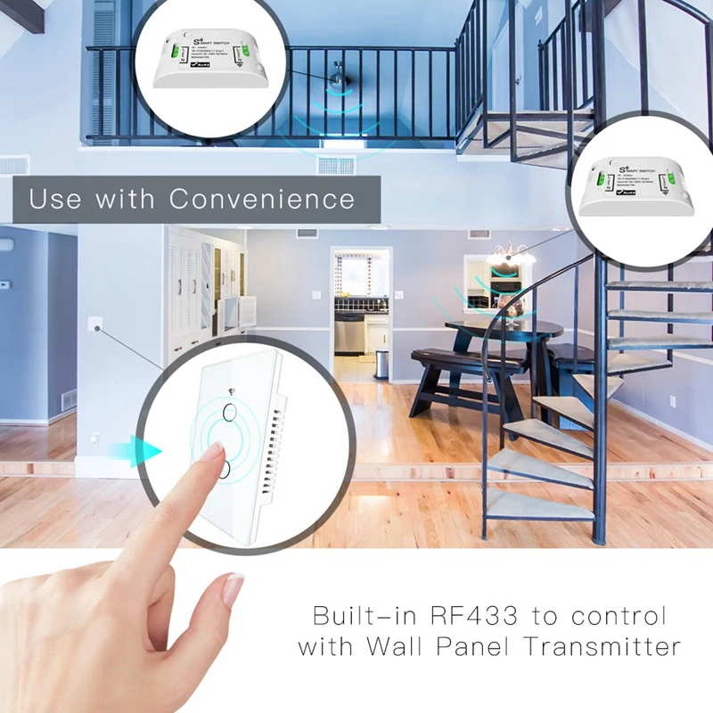 

RF433 WiFi Smart Wall Press Switch No Neutral Wire Needed Smart Single Wire Wall Switch US Plug