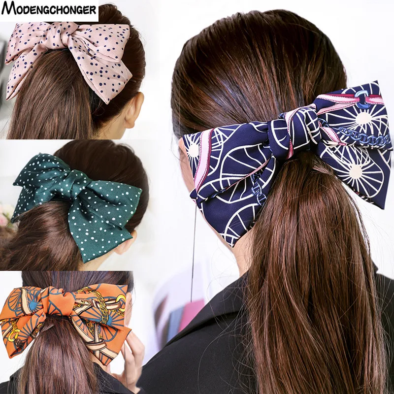 

1PC Fashion Double-layer Large Barrettes Bow Hairpin Printed Polka Dot Fabric Satin Chiffon Hair Clip Woman Hair Accessories Hot