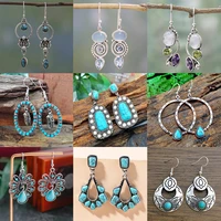 ganxin boho drop earrings for women fashion green crystal stone ear hook studs office girl vintage gifts jewelry earring kolczyk