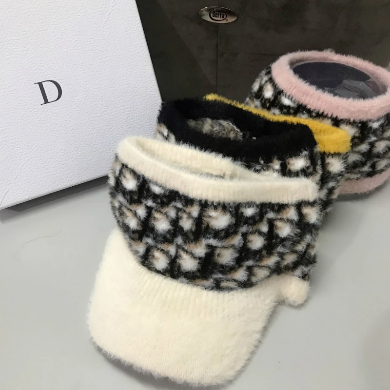 Winter Letters Mink Fur Empty Top Hats Autumn Outdoor Sunshade Caps Fashion Student Sports Cap Women 2020 Stretch to Keep Warm