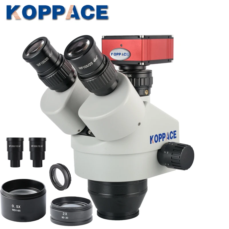 Тринокулярный стереомикроскоп KOPPACE 3 5x-180X HD для съемки фото и видео промышленный