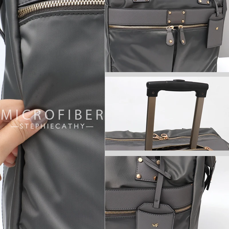 SC Microfiber PU Leather Women Rolling Luggage Spinner Wheels Big Casual Unisex Travel Bags Functional Holiday Carry-on Suitcase