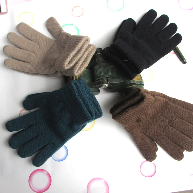 

Unisex Winter Ribbed Knitted Full Fingered Gloves Women Men Classic Thicken Lining Mittens Male Five Finger Thermal Wrist Gloves