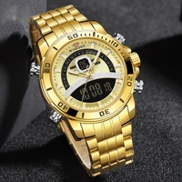 naviforce luxury gold watch men sport digital chronograph watches male steel band waterproof quartz wristwatch with alarm clock