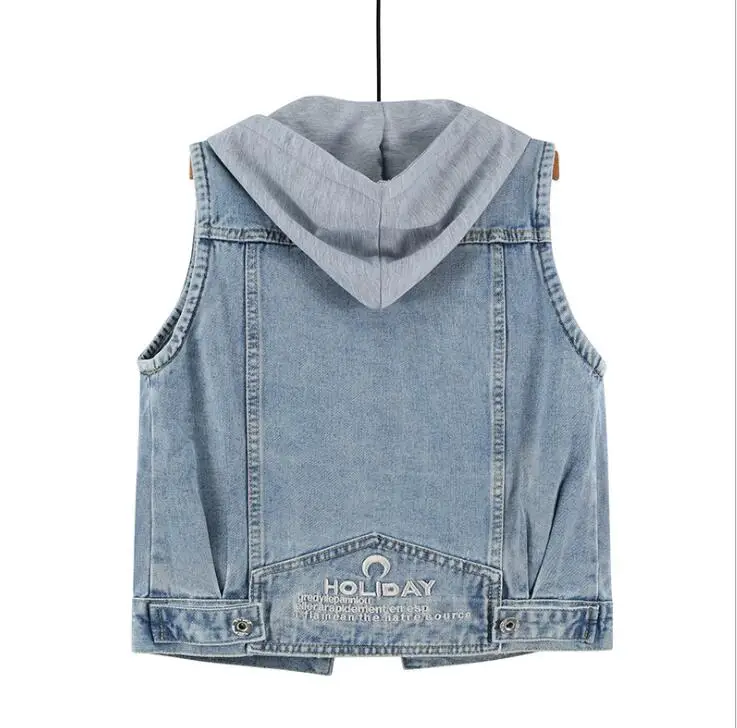 2020 new female denim vest jacket big yards short paragraph hooded pocket sleeveless | Женская одежда
