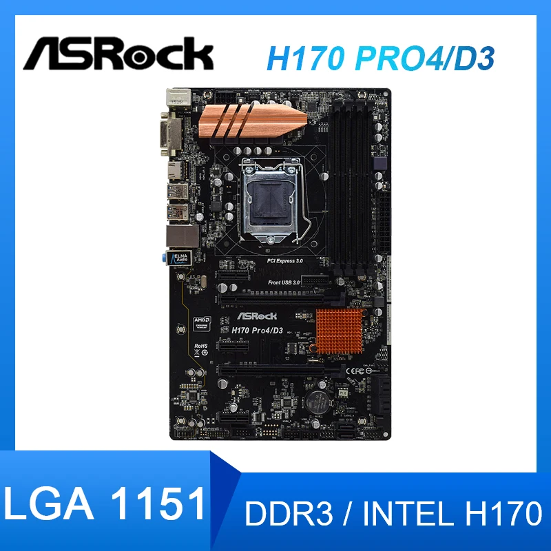 

1151 Motherboard For ASRock H170 PRO4/D3 Motherboard DDR3 ram 64GB SATA III Intel H170 ATX For Core i3-6100T i5-7400T cpus