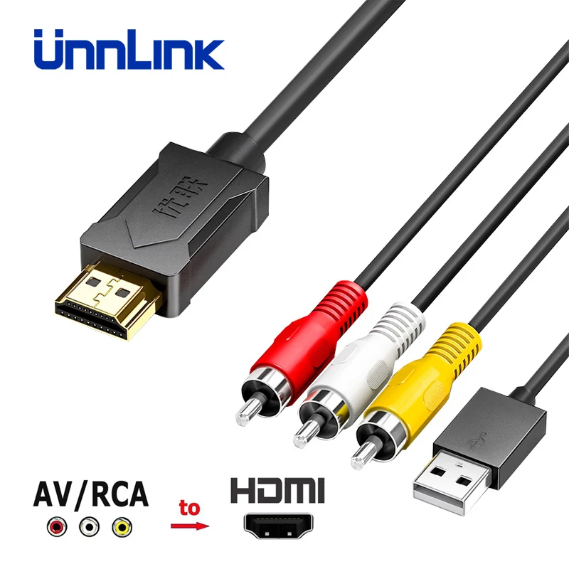 Unnlink RCA/AV к HDMI совместимый кабель преобразователь композитный CVBS адаптер с аудио