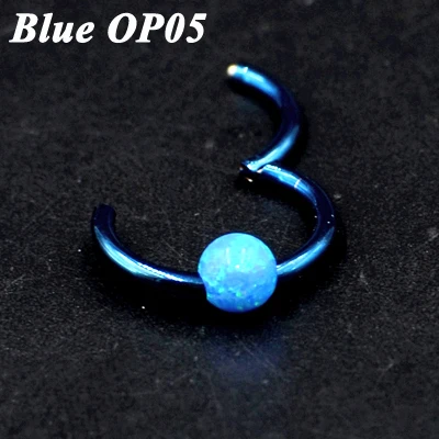 Blue OP05 1 шт. G23 титановый шарнирный сегмент кольцо с опалом камень опал губы ниппель хряща трагус спираль носовая перегородка кликер пирсинг ювелирные изделия - Окраска металла: Blue OP05
