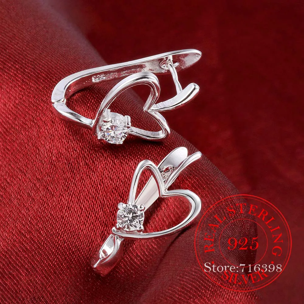 

Korean 925 Sterling Silver Romantic Crystal Love Heart Symmetry Vintage Clip on Ear Earrings For Women 2020 Engagement Jewelry