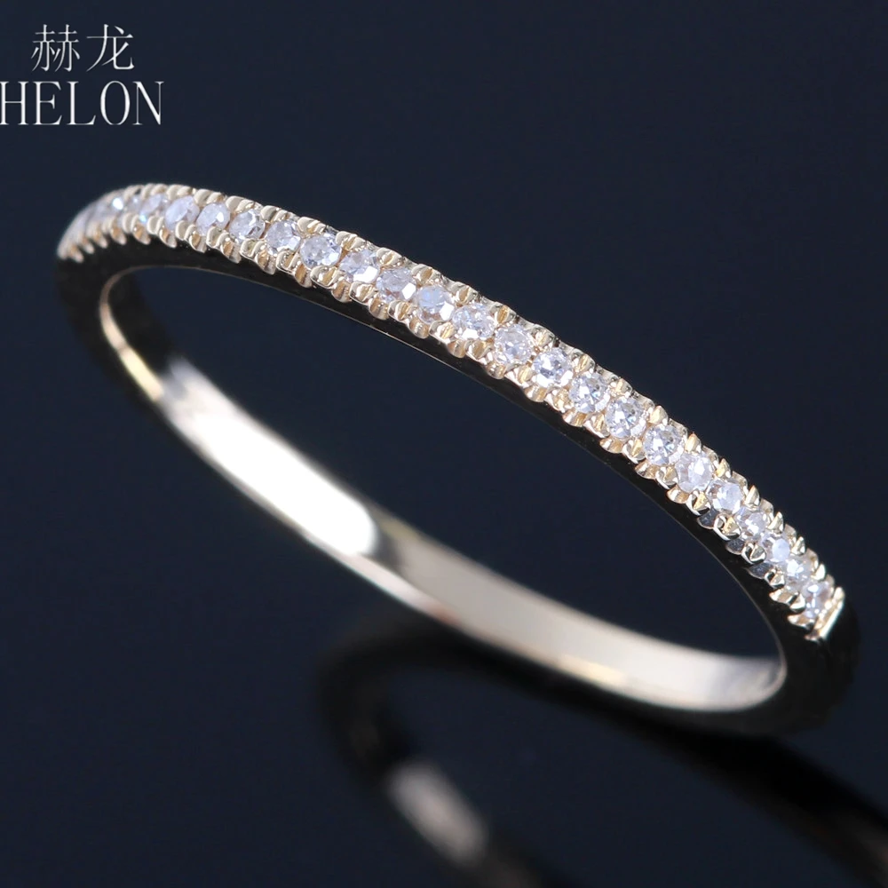 

HELON Solid 14K Yellow Gold AU585 Pave 0.15ct Genuine Natural Diamonds Engagement Wedding Ring Women Diamonds Fine Jewelry Ring
