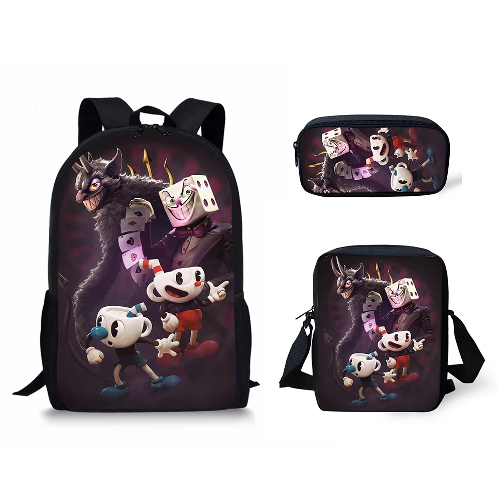 HaoYun Fashion 3PCs/Set Children's Backpack Hot Game Cuphead Muhman Pattern Students Book Bags Anime Teenagers Travel Backpack