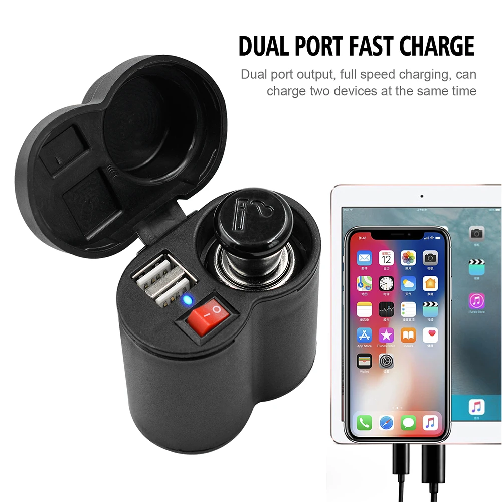 

CS-313F1 Motorcycle 2.5A Dual USB Charger Cigarette Lighter Socket Waterproof Motorbike Handlebar Power Adapter with Switch
