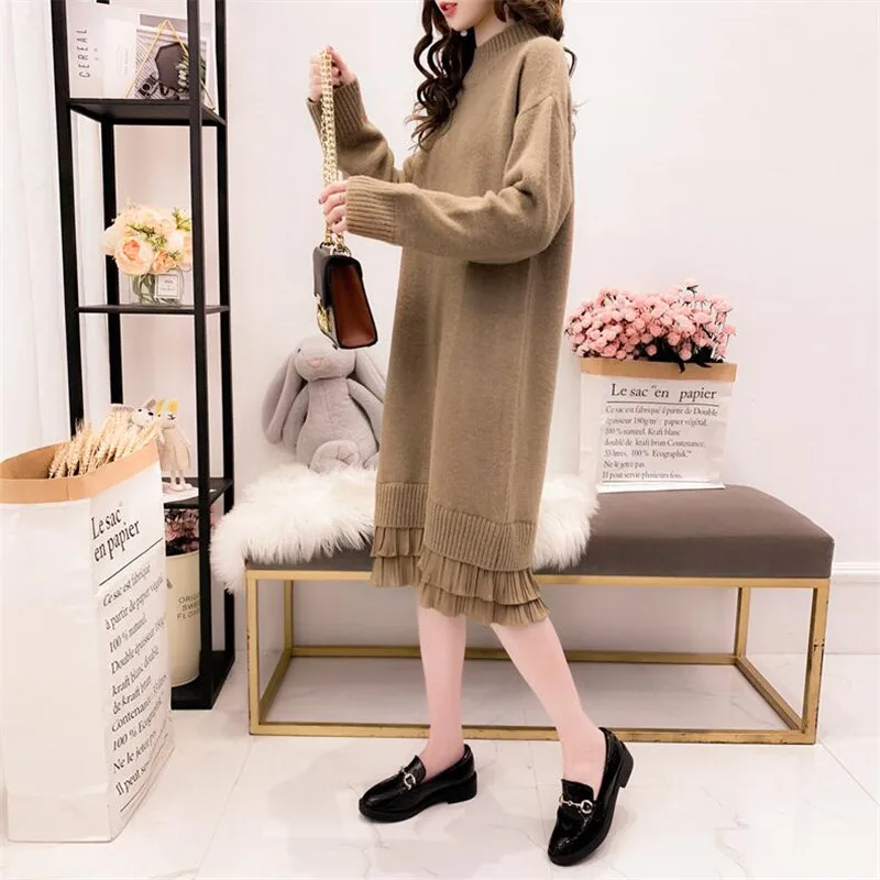 2021 женский свитер на осень и зиму толстый теплый длинный Однотонный с длинными