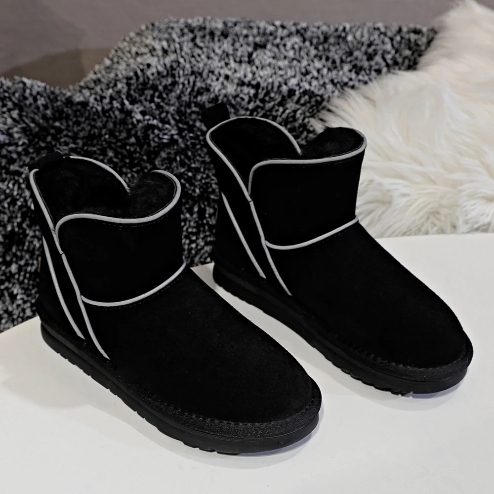 

Women Snow Boots Plush Warm Ankle Boots Women Winter Boots Reflective luminous shoes Female Winter Shoes Genuine Leather