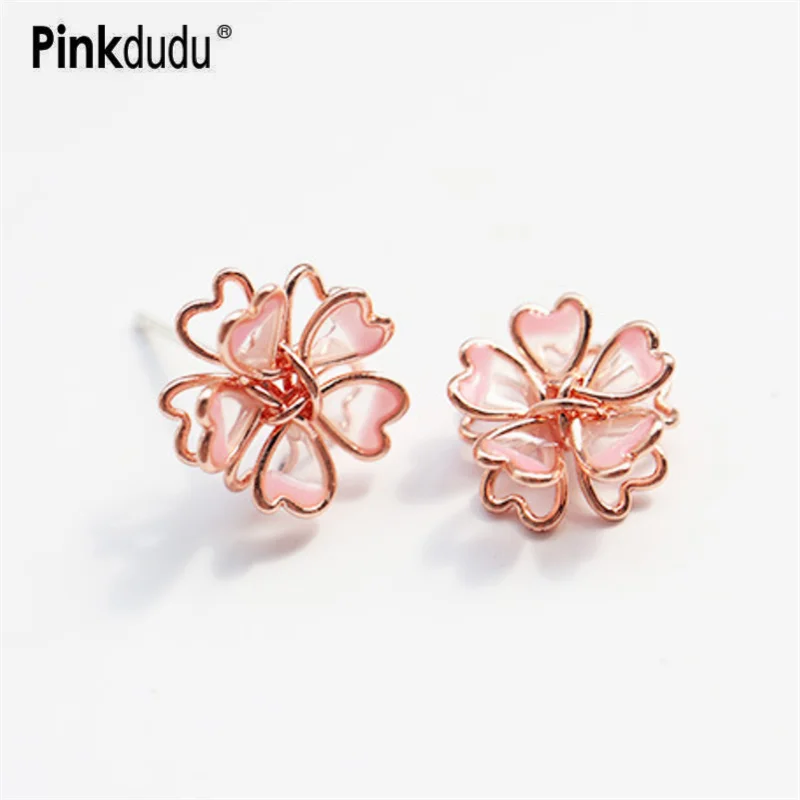

Pinkdudu Double-layer Fresh Flowers Stud Earrings Spring Summer Sweet Pink Petals Small Cute Stud Earrings for Women PD291