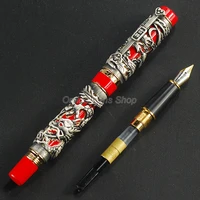 jinhao classic dragon phoenix fountain pen metal carving embossing heavy pen noble gray red for office school home
