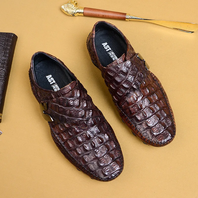 Деловые классические мужские кожаные крокодиловые модные туфли Новинка