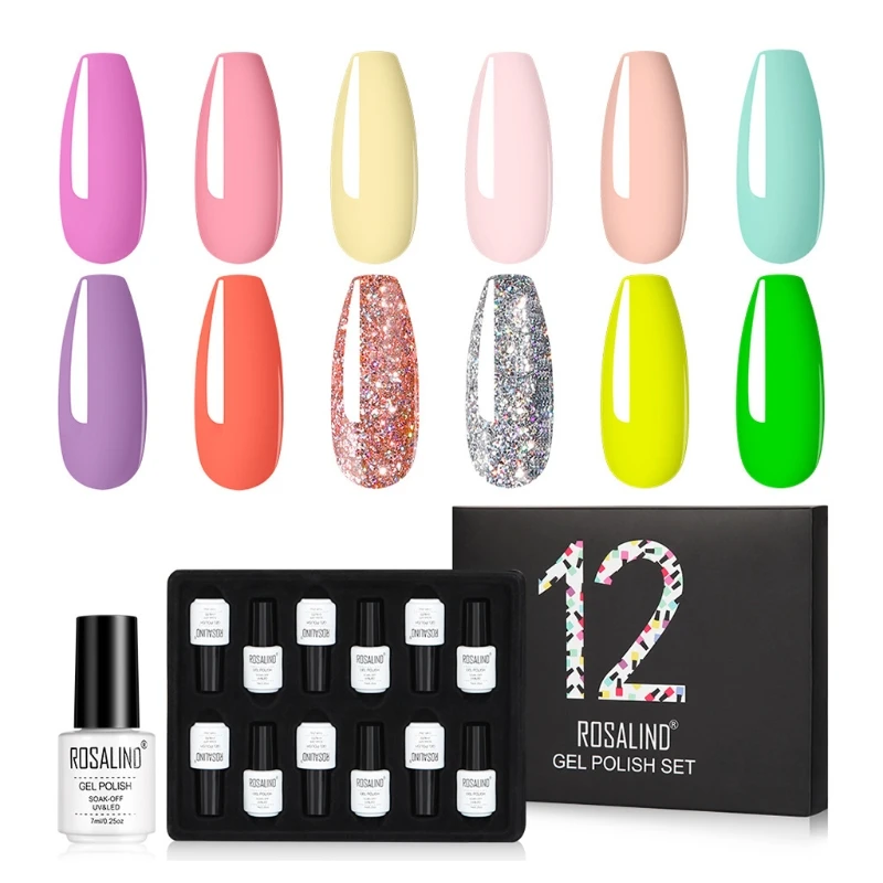 

27RC Gel Nail Polish Kit Soak off 12 Colors 7 ml All Seasons Popular UV LED Nails Art DIY Manicure Use at Home or Salon