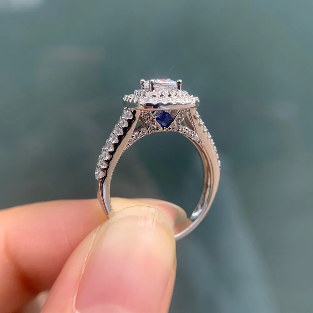 Wuziben 2 шт. 925 стерлингового серебра Свадебные Кольца для женщин 1.5Ct Принцесса Cut Белый Циркон Обручальное кольцо набор классических ювелирных изделий