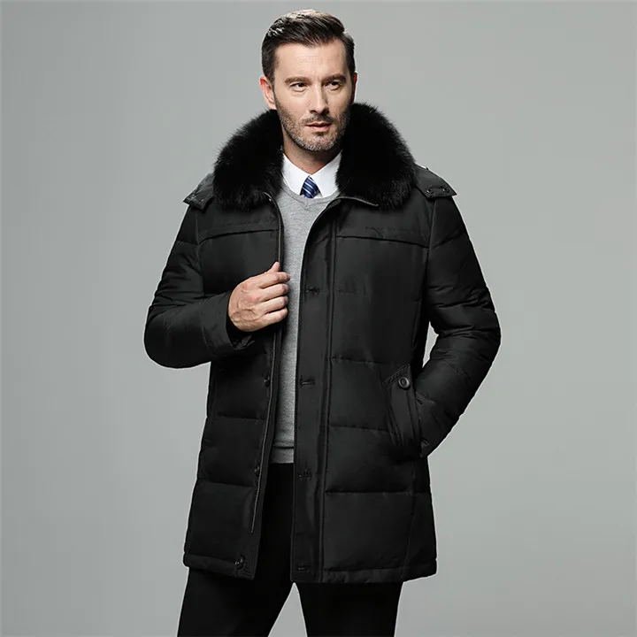 687 black Aismz мужская зимняя куртка для России, длинное пальто с меховым воротником, толстая ветрозащитная водонепроницаемая куртка на 90% белом утином пуху для мужчин-25 градусов - Цвет: 687 black