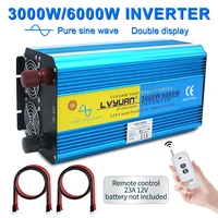 inverter 12v 24v 220v 6000w 50hz60hz pure sine wave solar voltage transformer converter led display charging dual eu socket