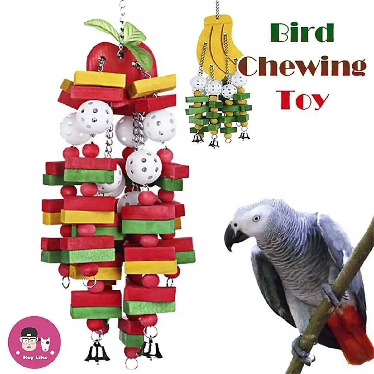

Bird Toys Chewing Playing Toys Large Medium Pet Parrot Cockatiel Parakeet Colorful Wooden Blocks Swing Food Grade Toys
