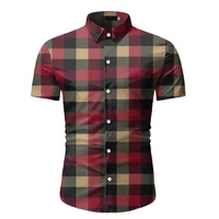new red plaid shirt men summer brand classic short sleeve dress shirt casual button down office workwear chemise homme s 3xl