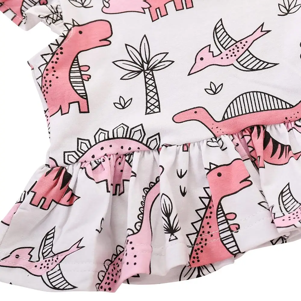 Летние топы с короткими рукавами и принтом динозавра для маленьких девочек +