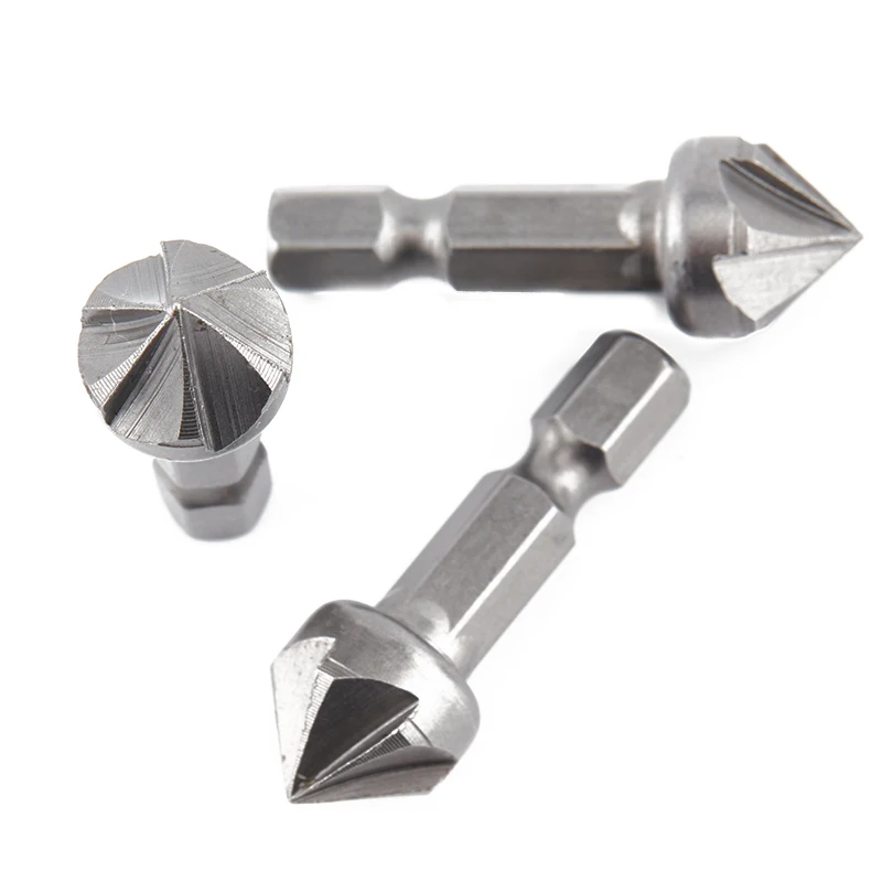 

5PCS Countersink Drill Chamfer Bit 1/4" Hex Shank Carpentry Woodworking Angle Point Bevel Cutting Cutter Remove Bur