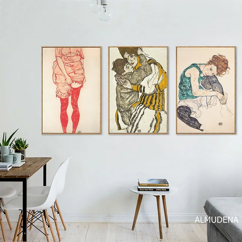 Egon Schiele цветные эскиз фигуры Картина на холсте Скандинавское украшение для дома