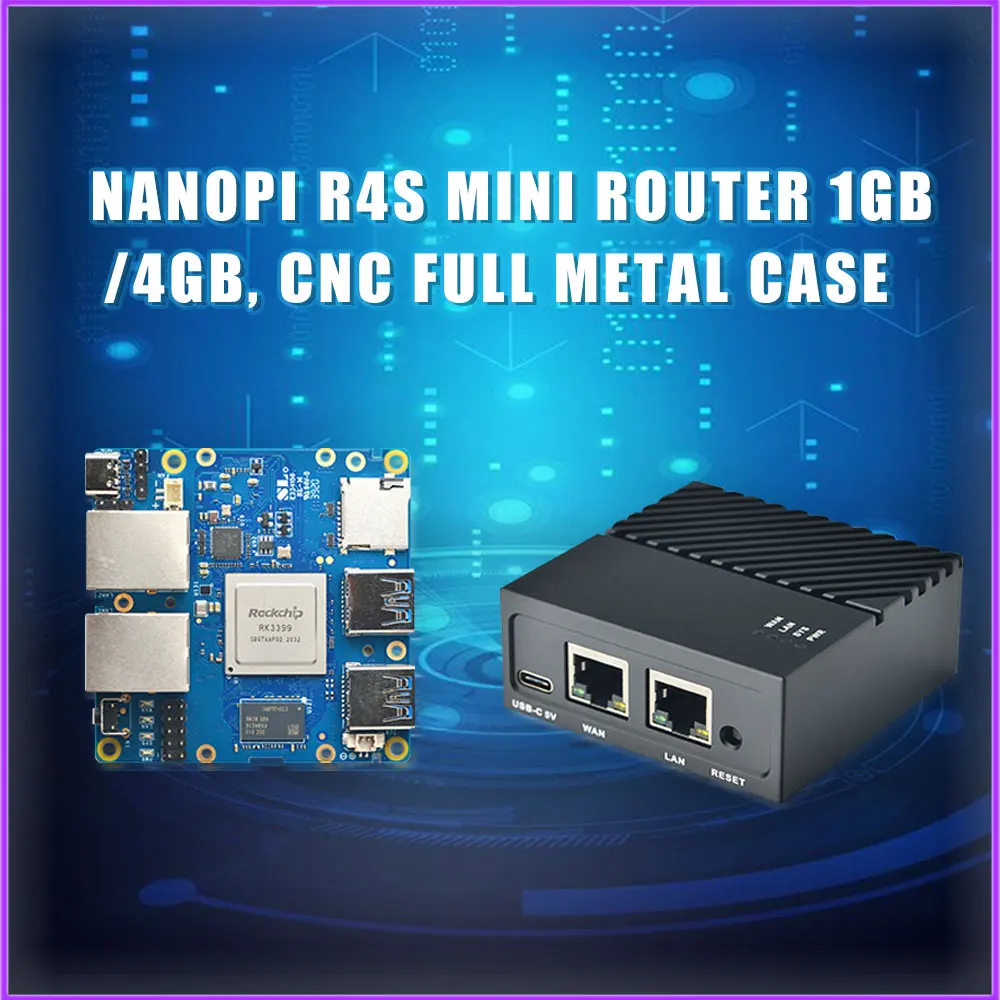 NanoPi R4S Mini Router 1GB/4GB, CNC Full Metal Shell RK3399 Dual Gigabit Ethernet Port