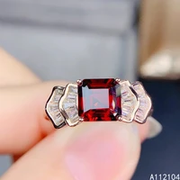 kjjeaxcmy fine jewelry 925 sterling silver inlaid natural garnet women elegant trendy square adjustable gem ring support detecti