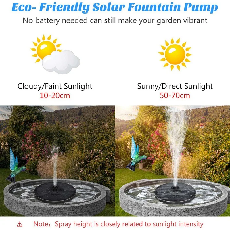 

Solar Bird Bath Fountains, 8 Nozzle Solar Fountain,3W Floating Fountain Pump Equipped with 900Mah Battery and 4 Fixtures
