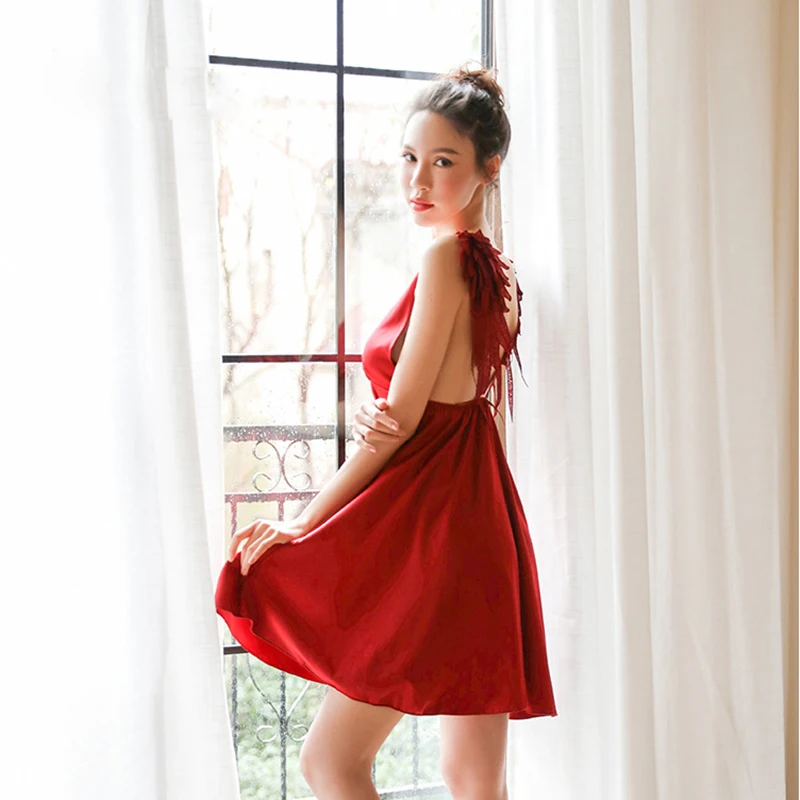 Женская Сексуальная атласная пижама с крыльями ангела кружевная Милая Ночная