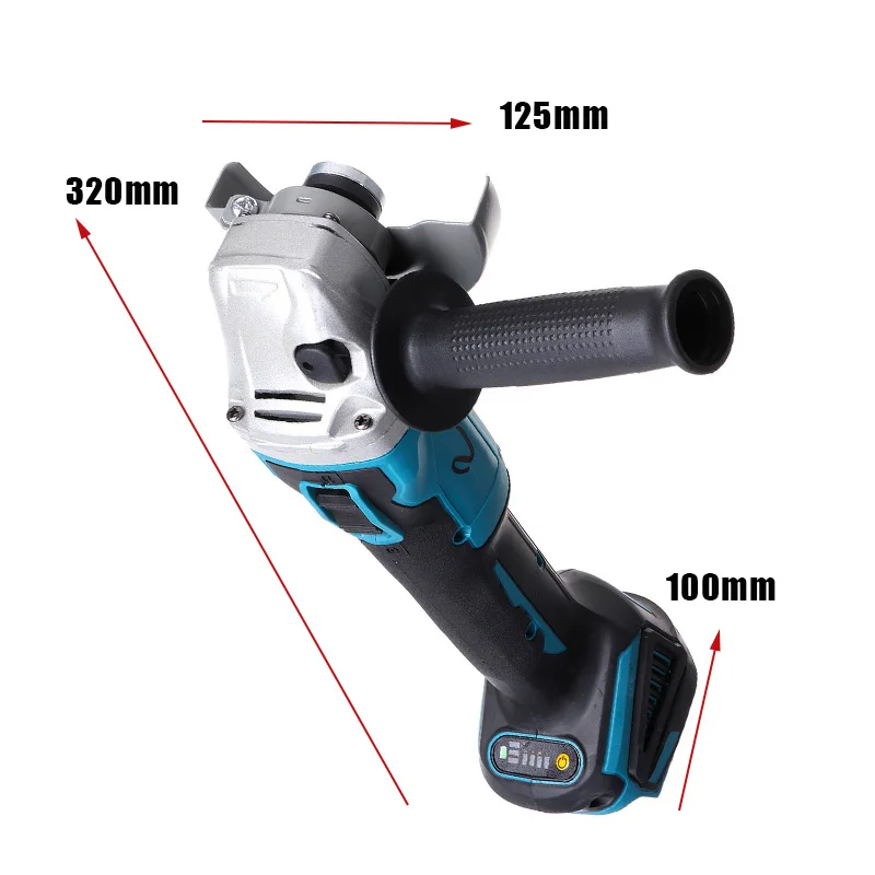 

800W 10000RPM Brushless Electric Angle Grinder 125/100mm 4 Speed Woodworking Polisher Machine Power Tool For 18V Makita Battery