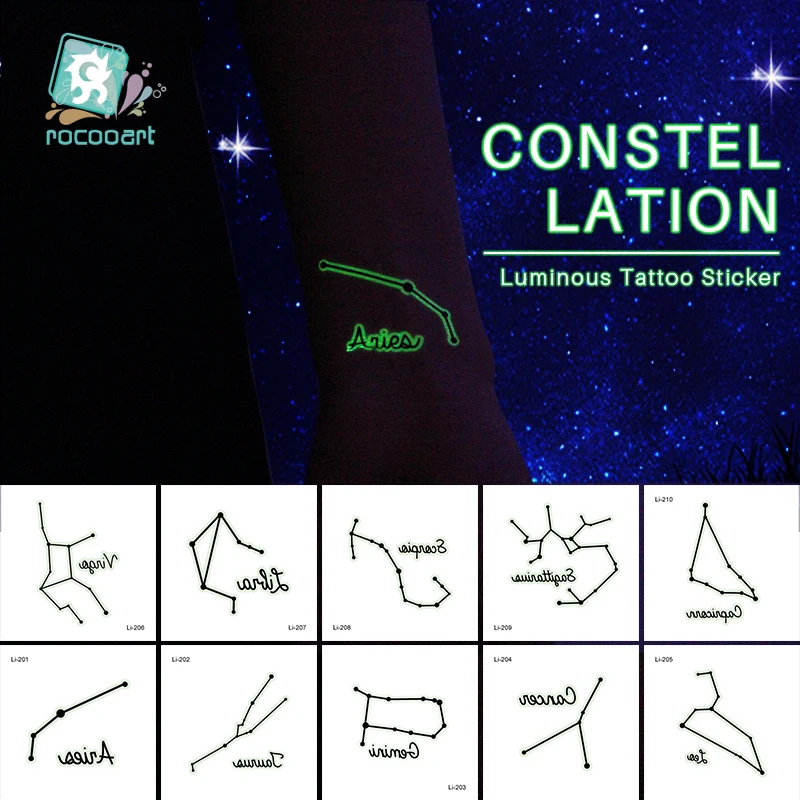 

Small Mini Luminous Tattoo Stickers Body Art Glow in the Dark Temporary Flash Tattoos Party Twelve Constellations