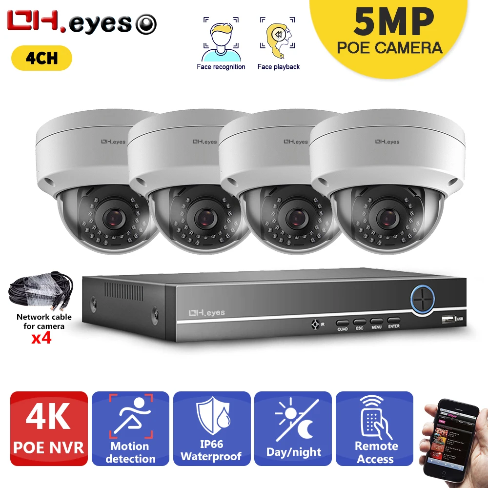 

Комплект видеонаблюдения POE NVR, 4 канала, 2592*1944P, МП