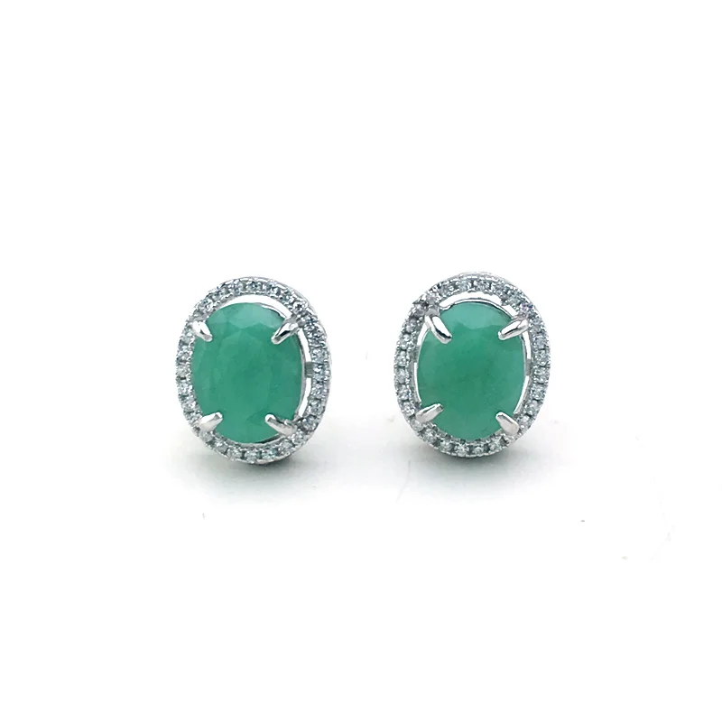 VANTJ Real Natural Emerald Earring Sterling 925 Silver Oval7*9mm Elegant Fine Jewelry For Women Lady Party Wedding Gift with Box