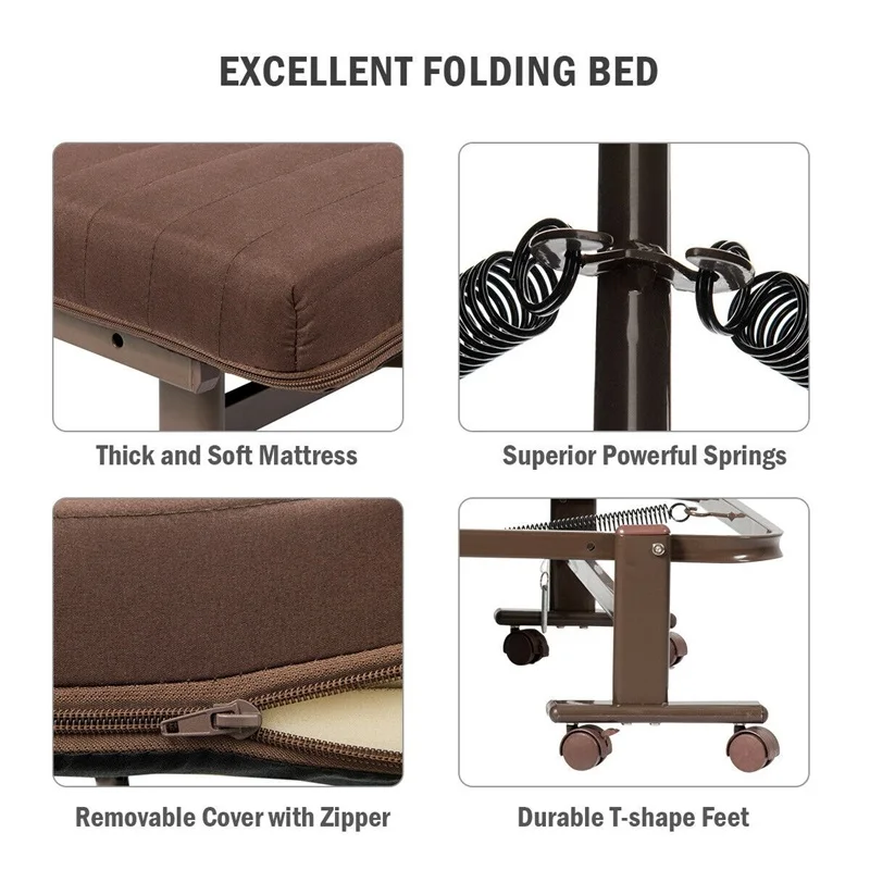 

Adjustable Guest Single Bed Lounge Portable Wheels Folding Steel Sun Loungers Outdoor Furniture Patio Chaise Lounges HW61422