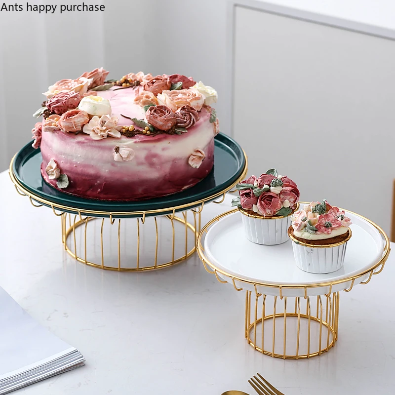 

Wrought Iron Gold Tall Feet Ceramic Fruit Plate Dessert Table Dessert Cake Pan White Green 8 Inches 12 Inches Decorative Plate